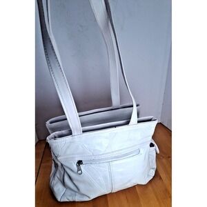 White Leather Parched Hand Bag